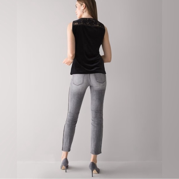 White House Black Market Black Velvet & Lace Top Sz XS New With Tags - Picture 4 of 7